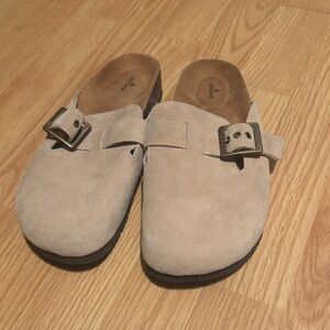 Beige Suede Mules with Buckle Size 8